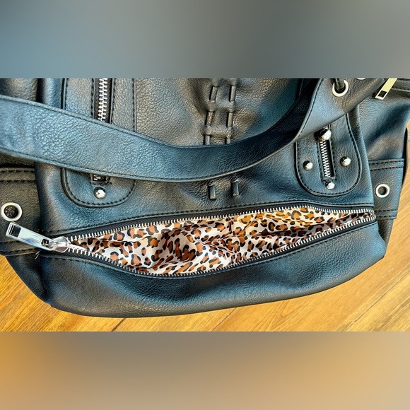 Laurel & Sunset Rockstar Biker Shoulder/Cross Body Bag | Black | Pockets Galore! - Picture 13 of 14